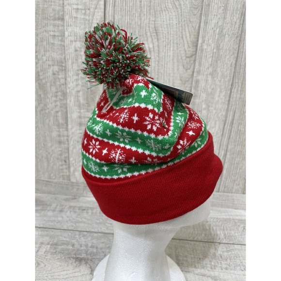 Buddy The Elf Themed Beanie Hat One Size Multi Color Pom Pom Rolled Bottom New - Picture 2 of 7